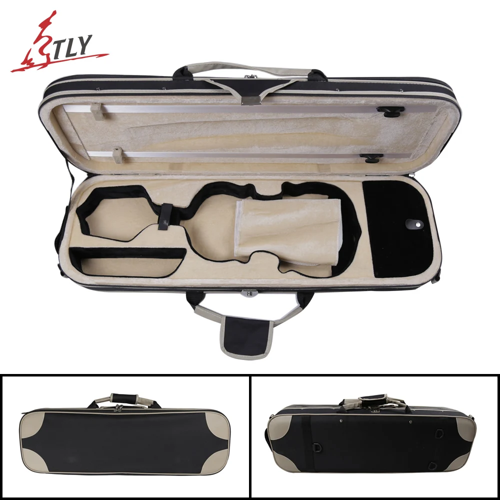 TONGLING-High Grade Over-edging Violin Case, Hygrometer, Black Canvas, Professional Violin Accessories