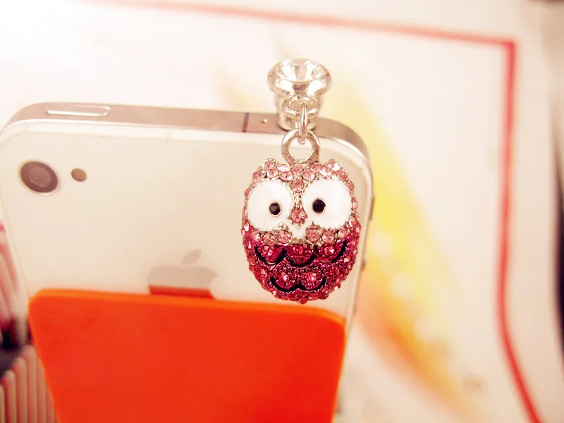 Mini 3.5mm Earphone Jack Cute Big Eyed Diamond Owl Cellphone Headphone Anti Dust Plug for IPhone for Samsung for Xiaomi