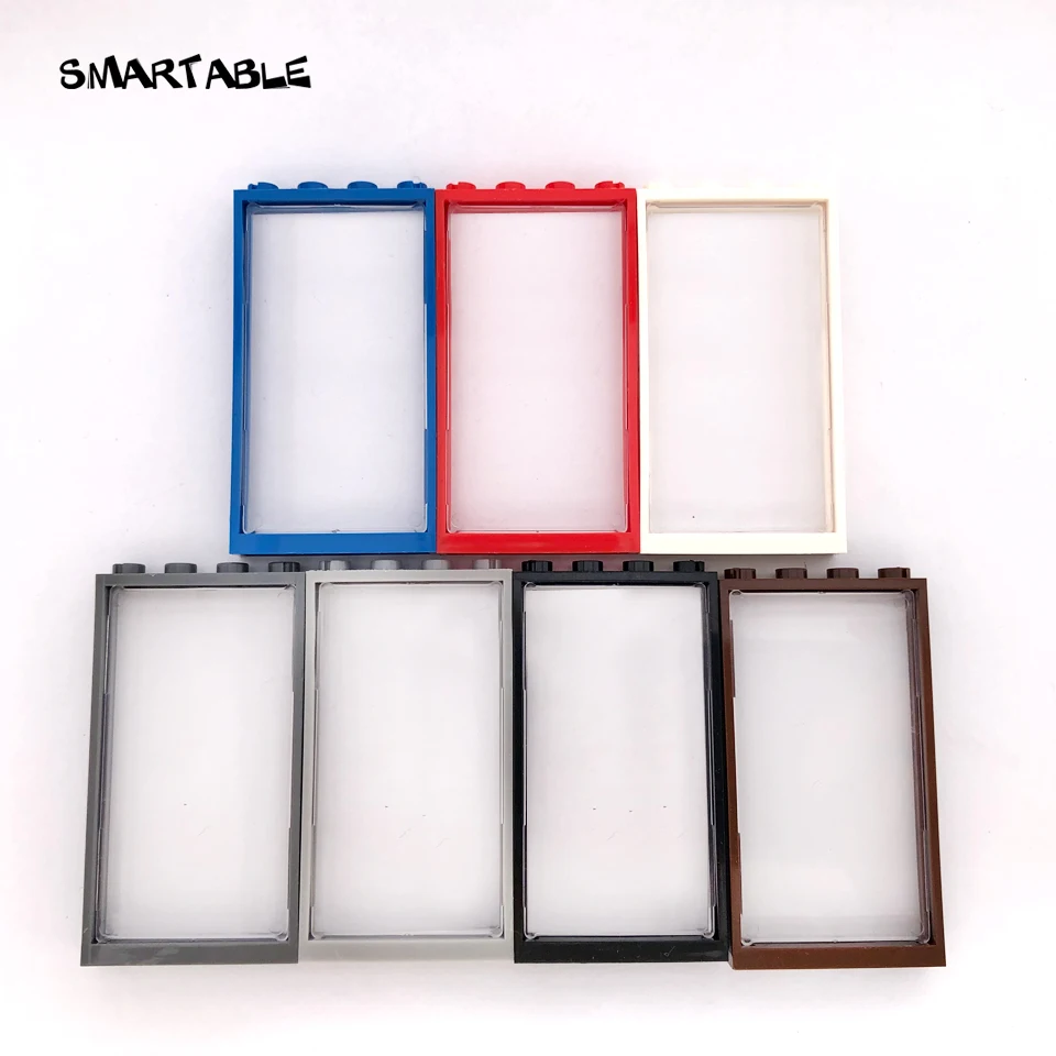 Smartable Window Door Frame 1x4x6 Building Blocks MOC Parts with Glass Toys For Kids House Compatible All Brands City 20pcs/lot