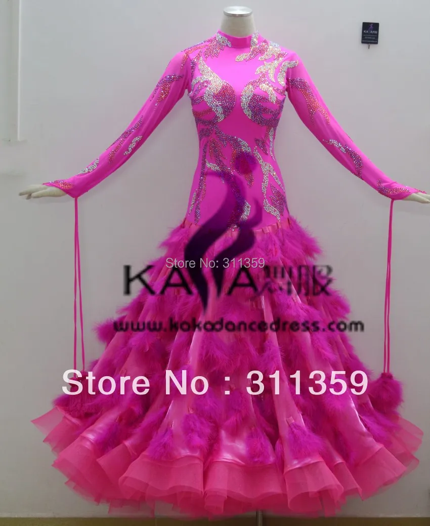 

KAKA DANCE B1405,New Pink Color Ostrich Feather Ballroom Standard Dance Dress,Waltz Competition Dress,Women,Ballroom Dance Dress