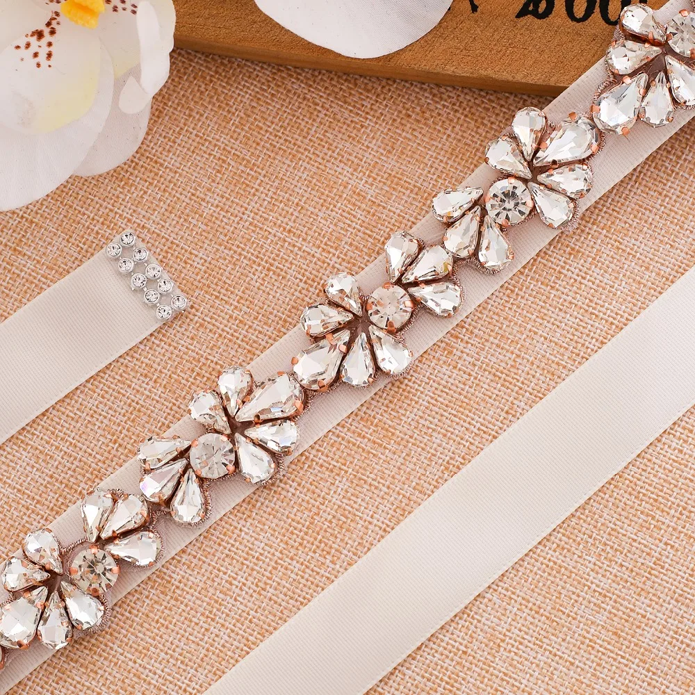 Crystal Pearls Bridal Belt Rose Gold Wedding Belt Thin Rhinestones Wedding Dress Sash For Bridal Accessories J176RG