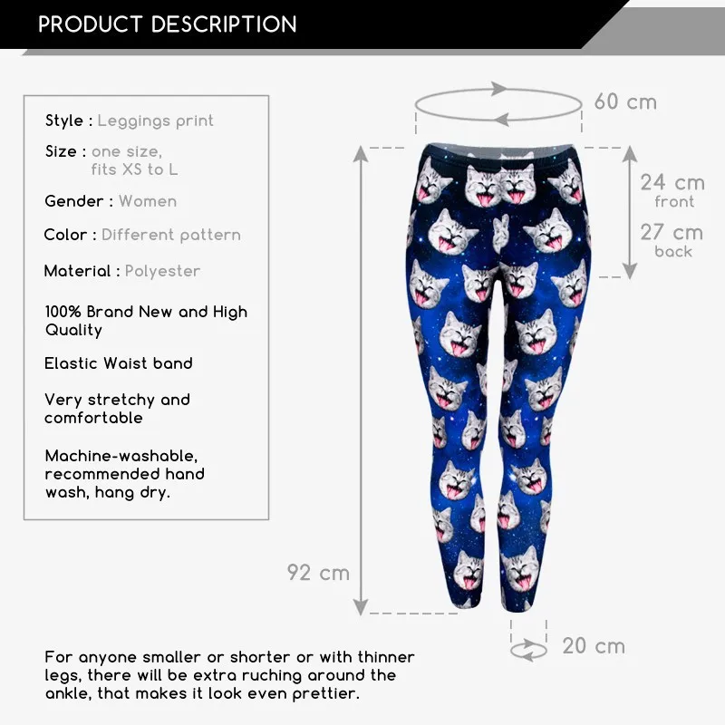 FCCEXIO 2019 Spring New Fashion Women Leggings Galaxy Gray Cat 3D Print Leggins Fitness Legging Sexy Slim High Waist Woman Pants