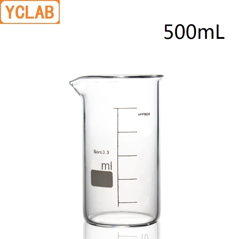 YCLAB 500mL Beaker Tall Form Borosilicate 3.3 Glass with Graduation and Spout Measuring Cup Laboratory Chemistry Equipment