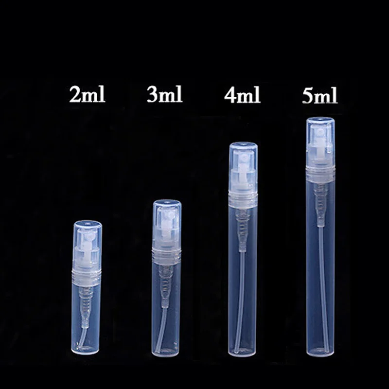 50 pièces 2ml 3ml 4ml 5ml flacon pulvérisateur vide en plastique Transparent maquillage parfum atomiseur bouteille rechargeable vaporisateur de