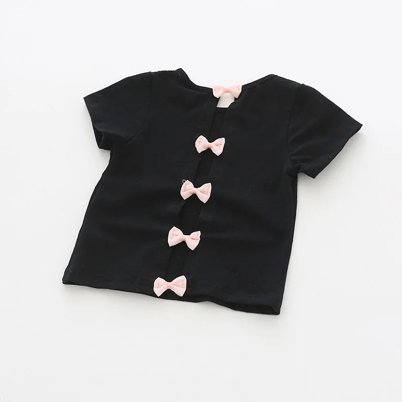 Girls'Short Sleeve T-shirt Backless Bow and Short Sleeve Summer New Children's Round-collar Cotton Blouse Children's Wear