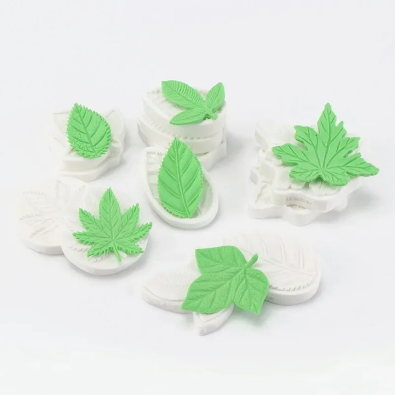 6PCS Leaf Shape Cake Mould DIY Chocolate Foliage Mold Wedding Cake Stencil Fondant Cakes Decorating Mold Home Baking Tool