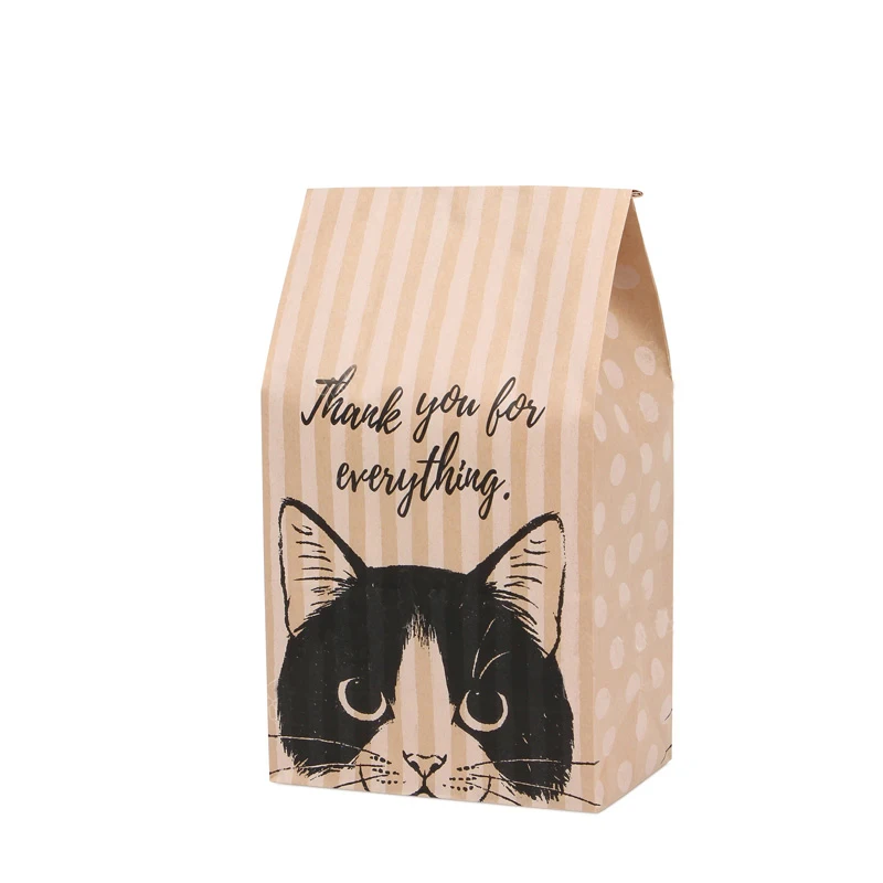 12PCS kraft paper gift bag Candy cookies kraft paper bags gift packing Wedding home Party birthday gift packaging cat pattern