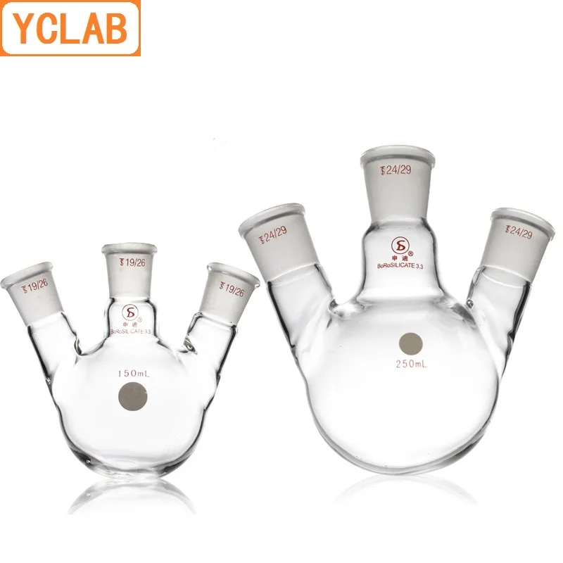 YCLAB 50mL 19/26 * 3 & 24/29 * 3 Distillation Flask Oblique Shape with Three Necks Standard Ground Mouths Distilling