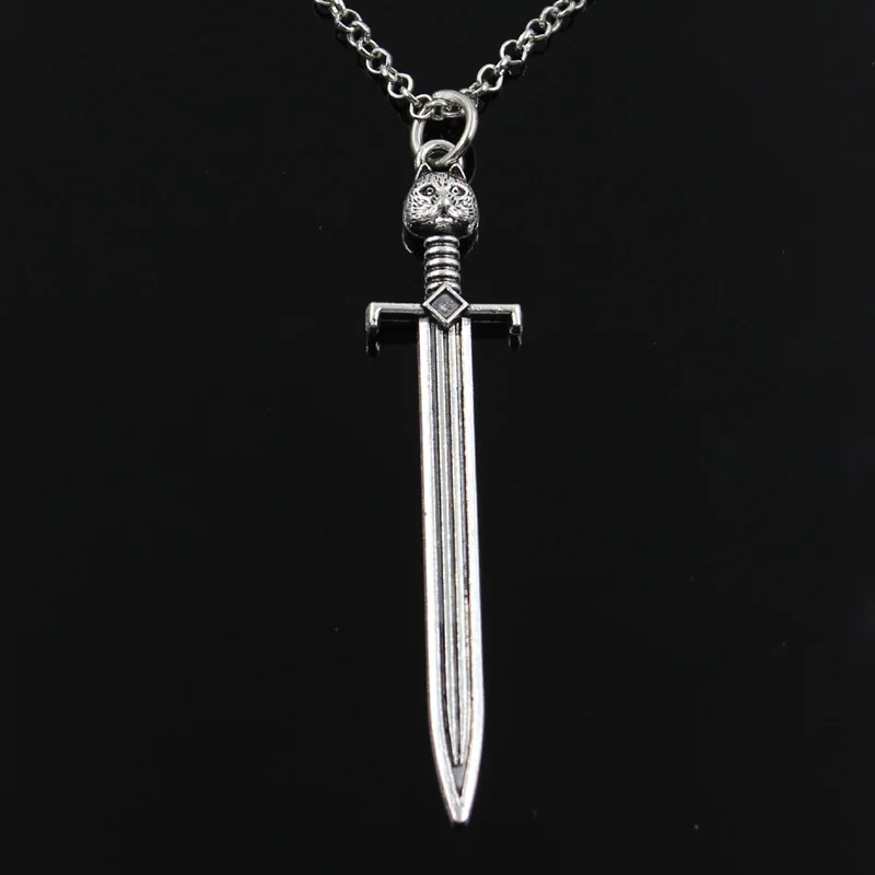 New Fashion Sword Cat Pendants Round Cross Chain Short Long Mens Womens Silver Color  Necklace Jewelry Gift