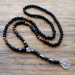 New Design black 6MM stone bead with wood bead Men's pendants Necklace Fashion Jewelry