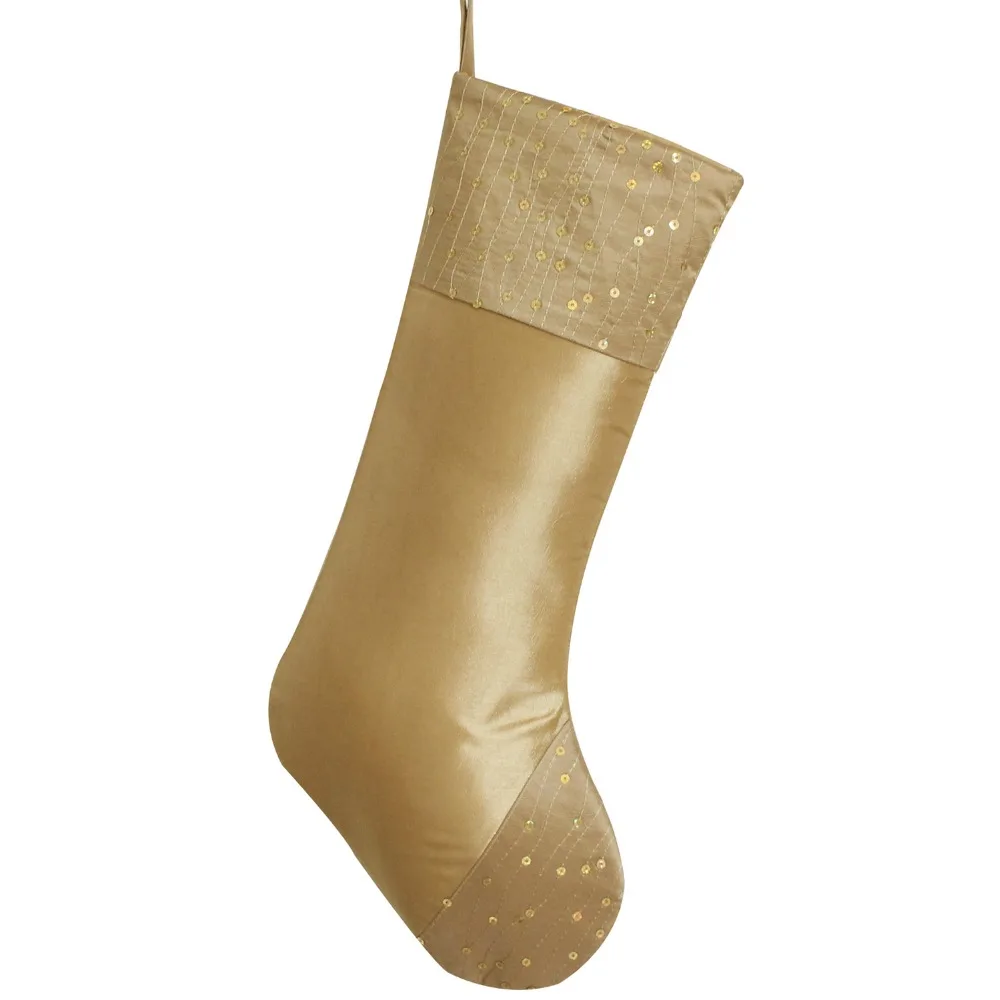 Free Shipping Silvery Gold Sequin Glitter Sparkle Luxury patchwork faux silk Christmas Stocking with sequin cuff P4736