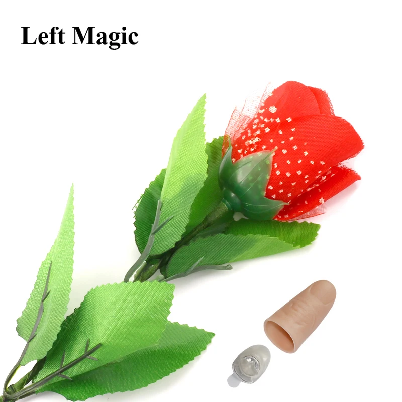 1 Set Flash Light Up Rose Include Finger Light Silk Flowers Magic Trick Illusion Valentine\'S Day Gift Prop Magic Kids Toys