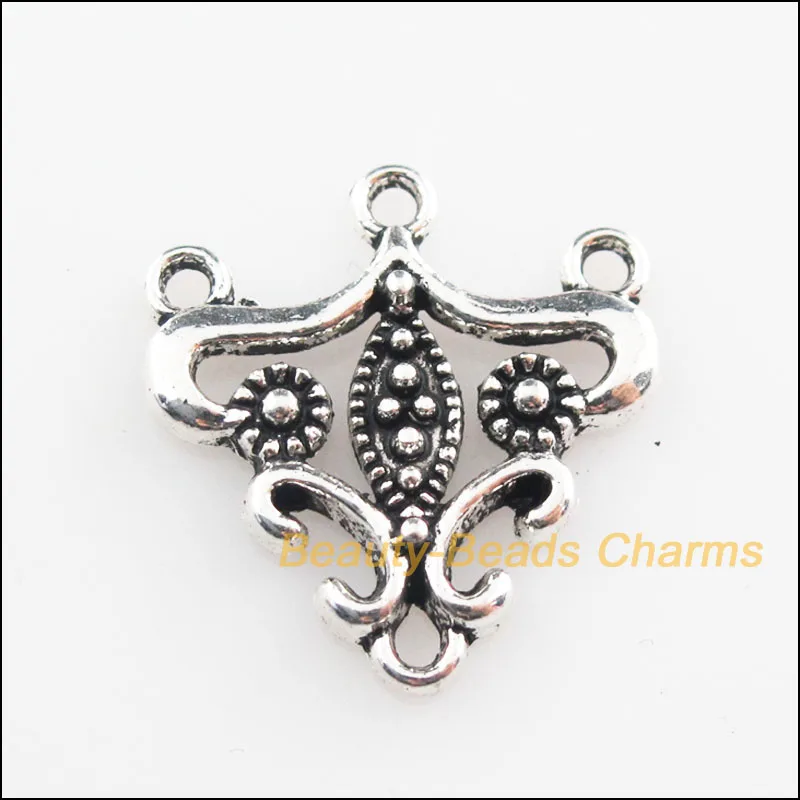 

20 New Connectors Triangle Flower Tibetan Silver Color Charms 19.5x21mm