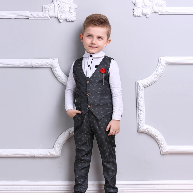 Spring Autumn new arrive Boys clothes 3pcs long sleeve shirt +Vest+pants handsome gentleman suit hot sales Boys Clothing Sets