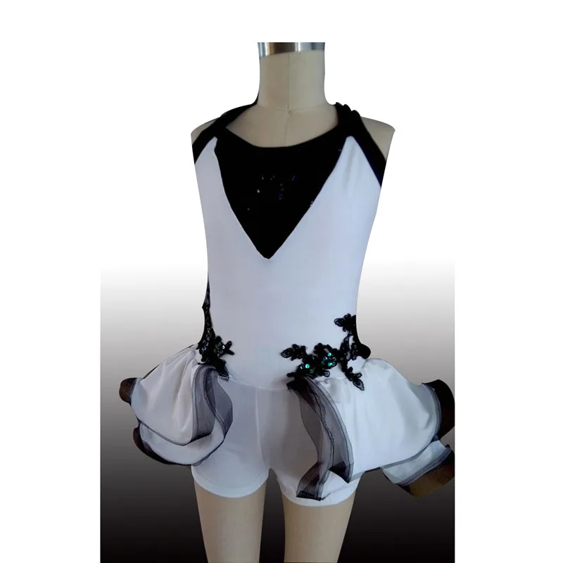 Lace Sequins Ballet Dress With Leotard,Cheerleading Gymnastics Costumes Cheerleader In White Black,New Jazz Dancing Cross Back