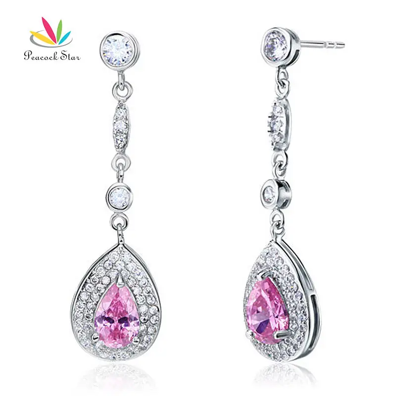 

Peacock Star 1.5 Carat Pear Cut Pink Solid 925 Sterling Silver Dangle Bridal Wedding Earrings Jewelry CFE8057