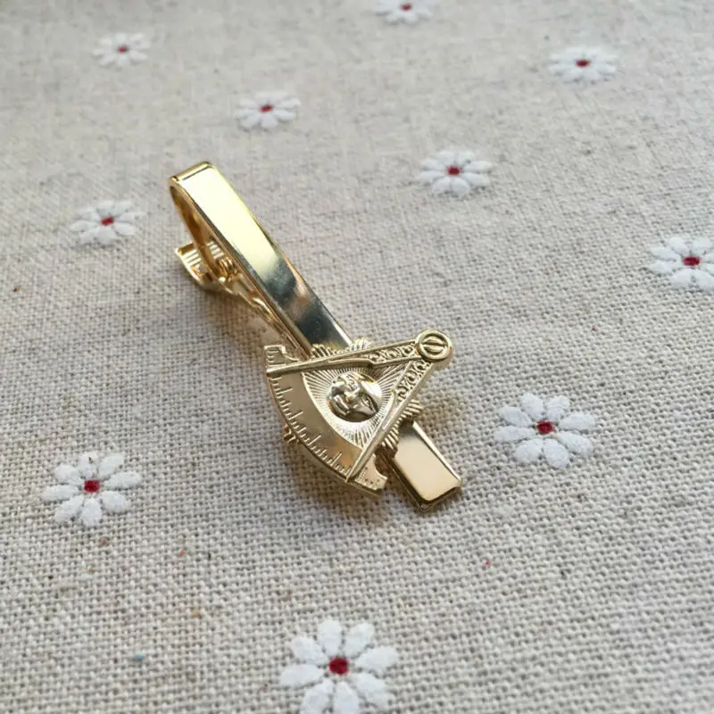 1pc Freemason Breast Bar Masonic Past Master Tie Clips Gold Color 3D Design Fellow Craft Free Masons Blue Lodge