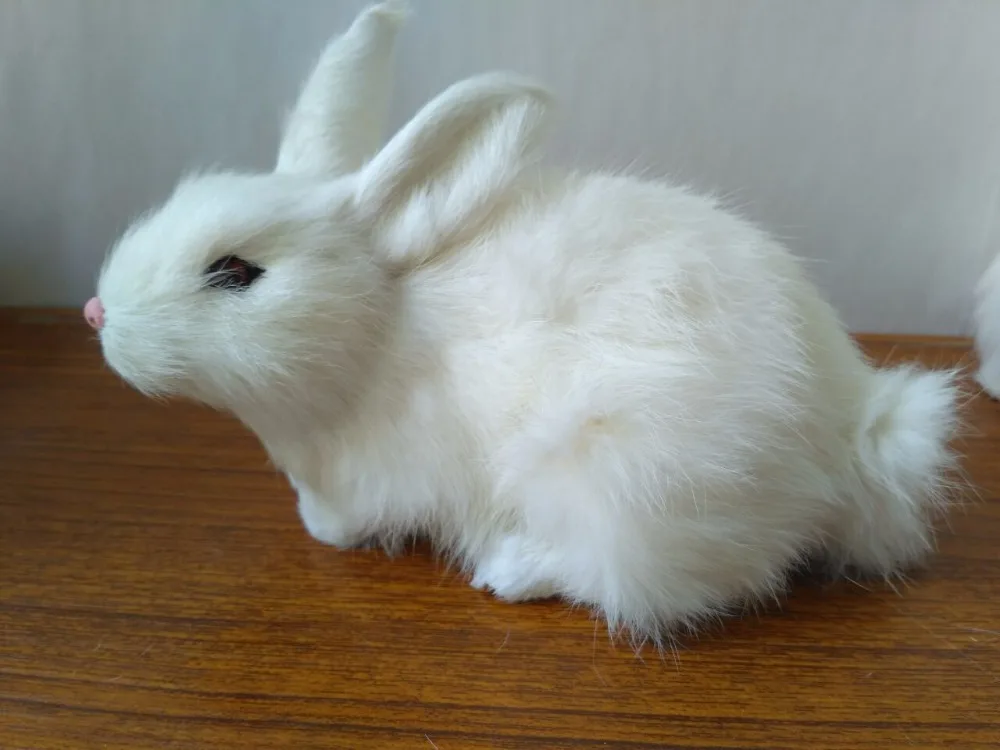 simulation rabbit plastic&real furs white prone rabbit 20x10x12cm model handicraft prop home decoration gift d2356