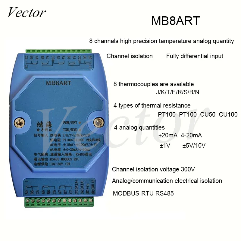 Support 8 Kinds of Thermocouples 10 Channels Temperature Acquisition Module Modbus RS485