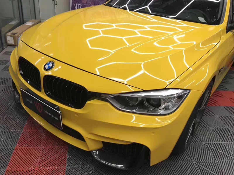 Super Glossy Racing Speed Yellow Vinyl Wrap Film Car Wrapping Roll Adhesive Decal Air Release 1.52x18m 5x59ft