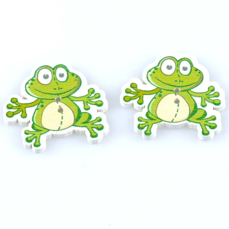 2017 frog Painted Wooden Buttons Scrapbooking Decorative Craft 2 Holes Sewing Supplies 28x30mm 50pcsMT1619