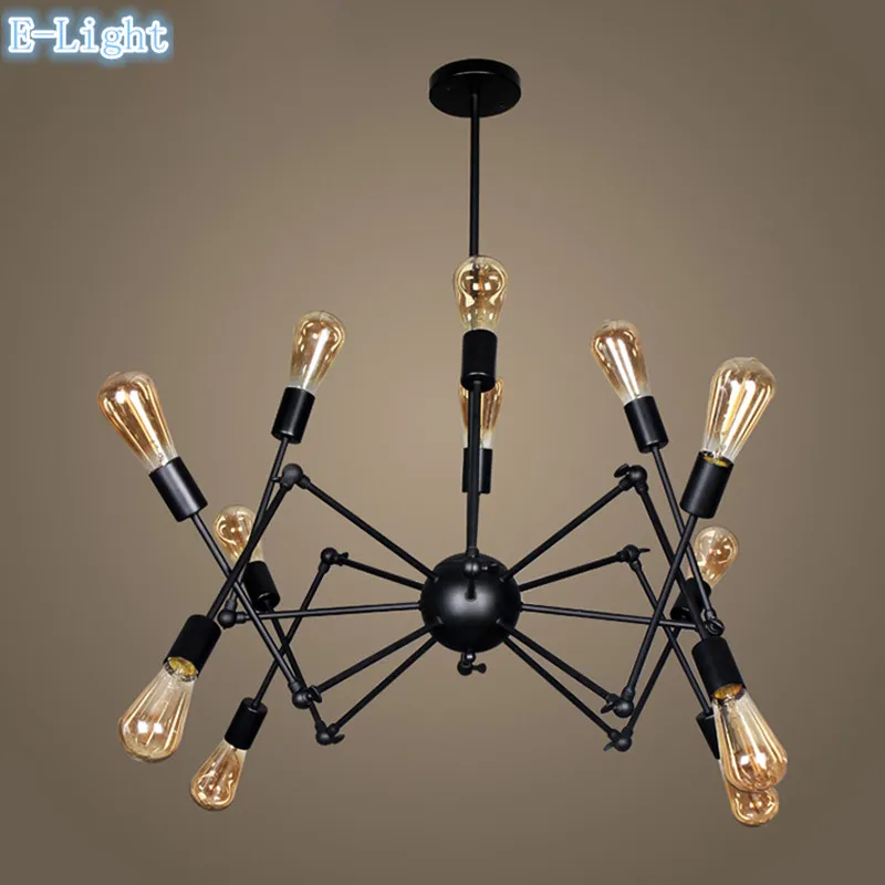 Brande 8/12 Bulbs Iron Spider Chandelier Lamp Vintage Black Chalets Personalis Can Adjustable Led Chandeliers Home Lighting