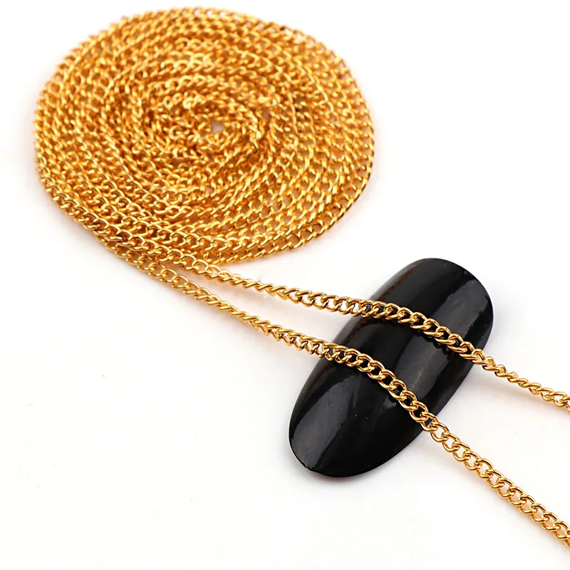 0.8~1 Meter Width 2mm Length 3D Japanese Gold Nail Metal Chain DIY Hollow Nail Chain Punk Style Nail Art Decoration