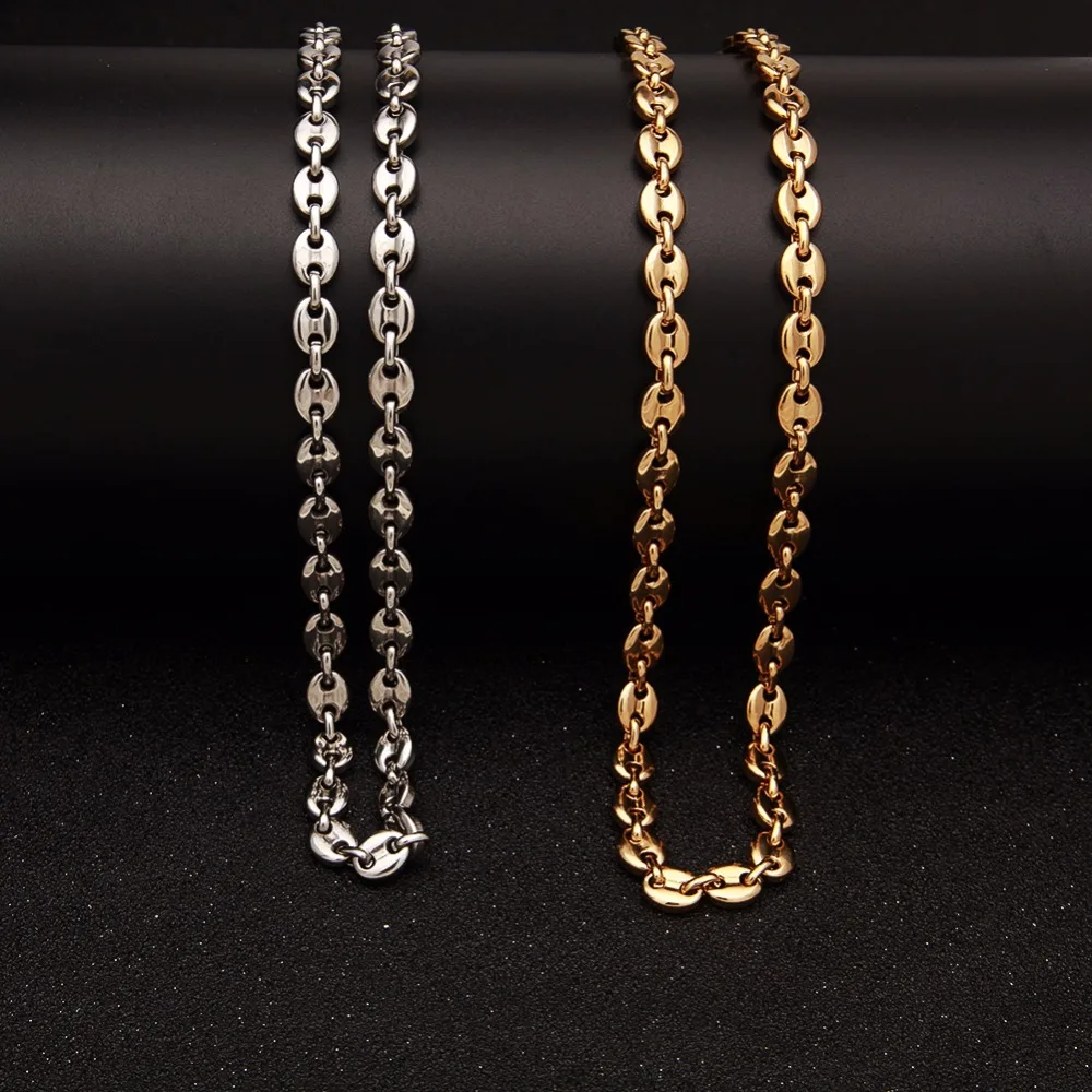 UWIN Stainless Steel Coffee beans Chain Necklace 8mm 55cm Hip hop Style Gold color Link Fashion Punk Choker Charms Jewelry