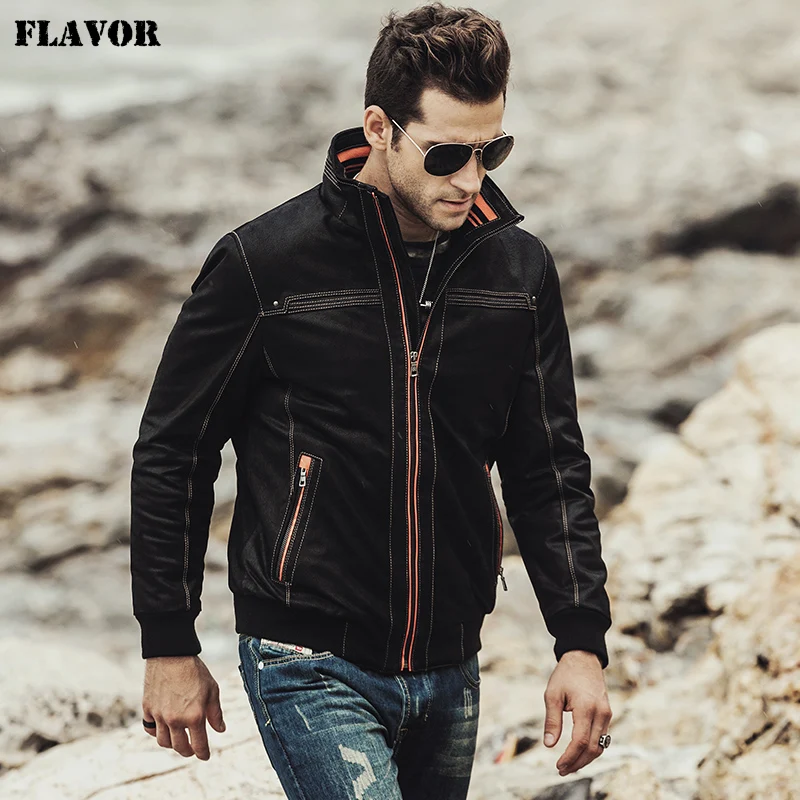 FLAVOR Men's Real Leather Coat Padding Cotton Warm Autumn Winter Male Genuine Leather Jacket