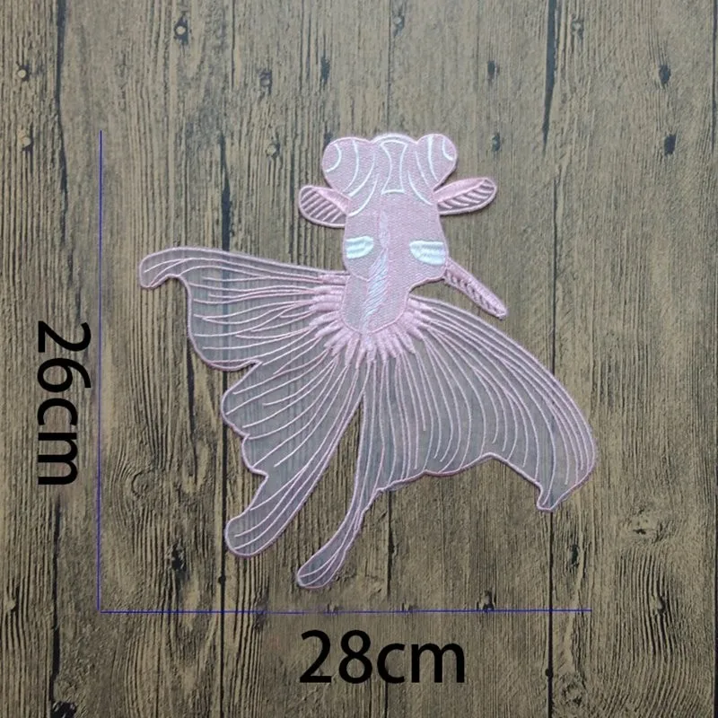 High Quality Organza Embroidery Red Pink Goldfish Patch with Large Fish Cloth Stickers Children DIY Decoration Patches Applique