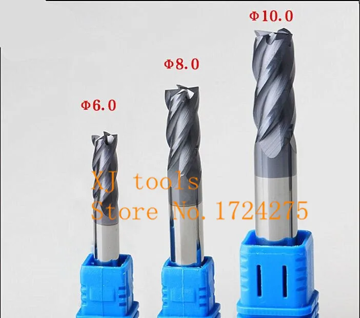 3Pcs Of 6 8 10mm Four Flutes Micro Solid Carbide Face End Mill CNC Milling Cutter Bits For Steel Milling