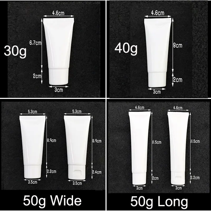 3ml-200ml White Plastic Soft Tube Cosmetic Container Facial Cleanser Hand Cream Shampoo Packing Squeeze Bottles