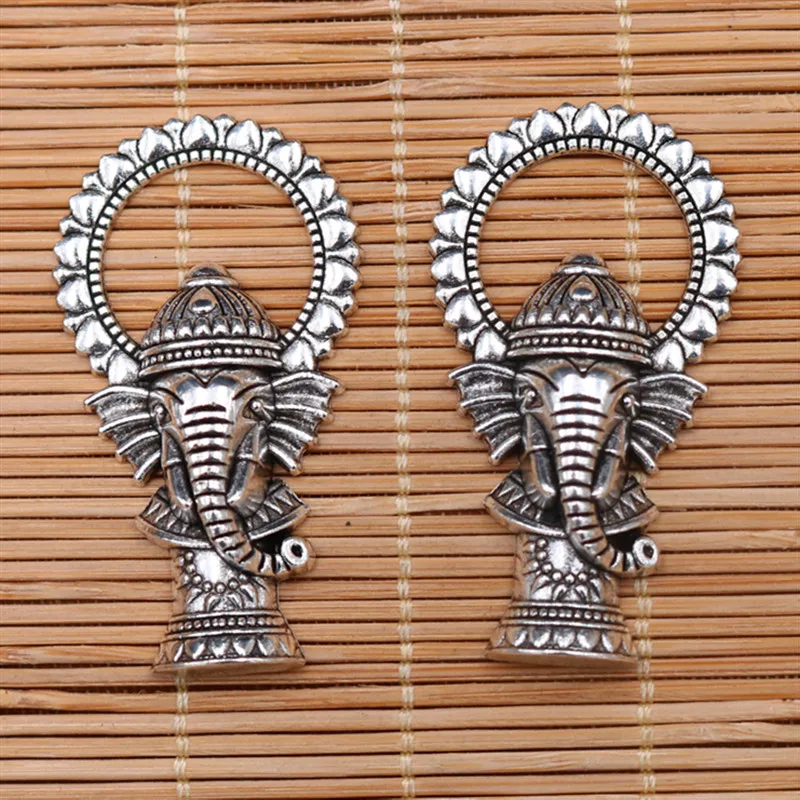 4db Ezüst- plated 3D Messzemenő Buddhista Elefánt Isten *ganesha* Medál DIY charms Nyakdísz ékszer mesterségek Gyártás 50*28mm A384