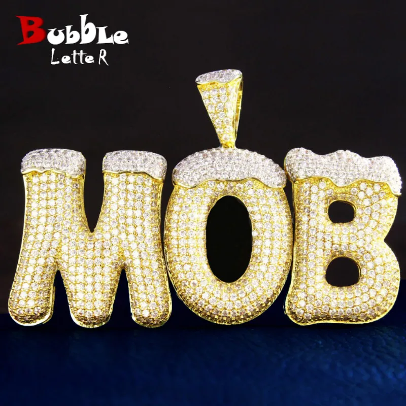 Custom Name Snow Top Cone Bubble Letters Necklaces & Pendant With Tennis Chain Men's Zircon Hip Hop Jewelry Merry Christmas Gift