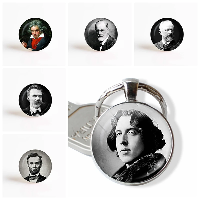 Ritratto di Arte Foto Oscar Wilde Lincoln Sigmund Freud Beethoven Della Lega Dell\'annata Pendente del Sacchetto Del Keychain di Modo Portachiavi