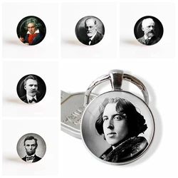 Ritratto di Arte Foto Oscar Wilde Lincoln Sigmund Freud Beethoven Della Lega Dell'annata Pendente del Sacchetto Del Keychain di Modo Portachiavi