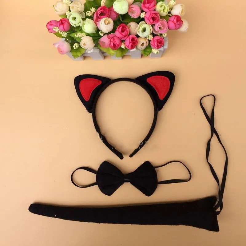 1sat =3pcs Children Halloween Children\'s Day Dress Up Animal Cat ears Headband Fancy Dress Costume Hen Party Devil Set Headwear