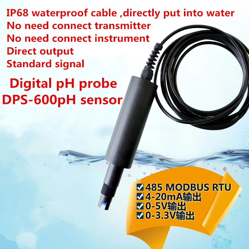 

24VDC DPS-600pH sensor pH electrode MODBUS485/4-20mA/0-5VpH value sensor probe Digital pH probe pH and temperature measurement