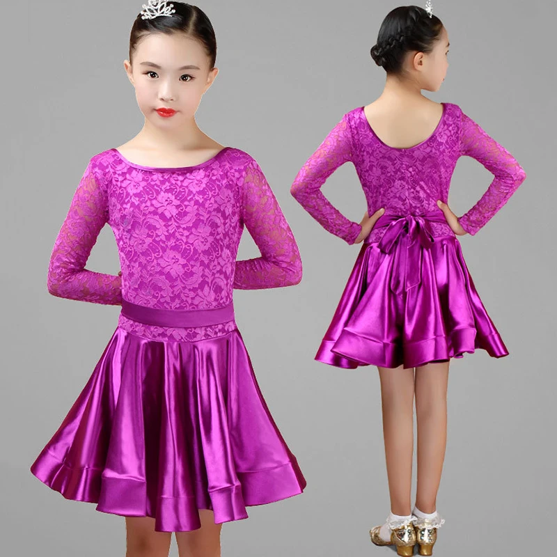 New Girl Latin Dance Dress Girls Ballroom Skirt Dress Girls Satin Bright Satin Fabric Dance Skirt Costume Competition Dancewear