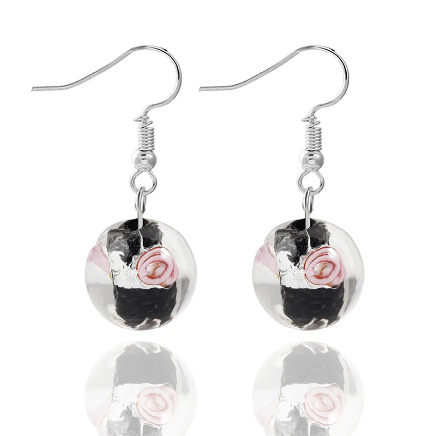 QIANBEI Mix Color Hand-made Murano Glass Women\'s Romatic Summer Elegant Classic Dangle Rose Flower Earrings