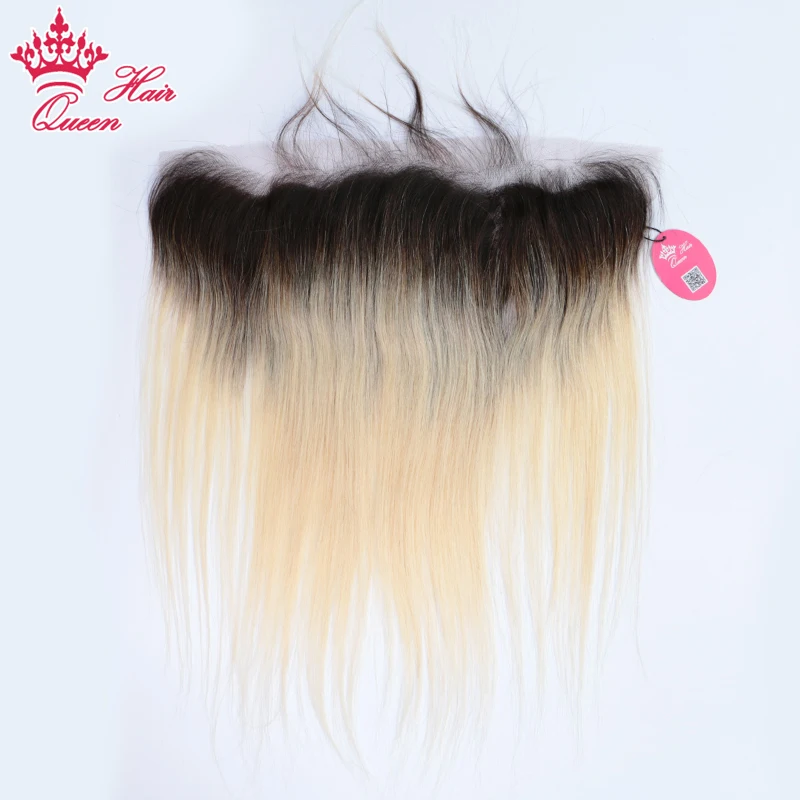 Queen Hair Products Brazilian Straight Hair omber # 1B/613 Tone 13x4 Lace Frontal Closure dark Roots Remy Human Hair