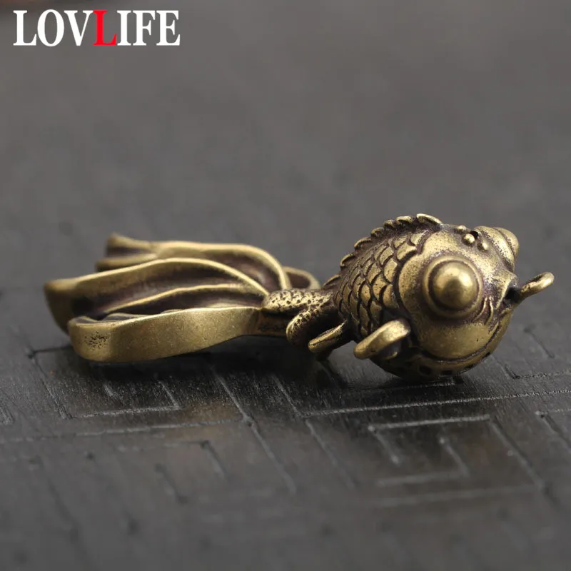 Solid Copper Goldfish Keychain Pendant Vintage Brass Metal Fish Key Chains/Rings Bag Charm Key Holder Handmade Artwork Gifts