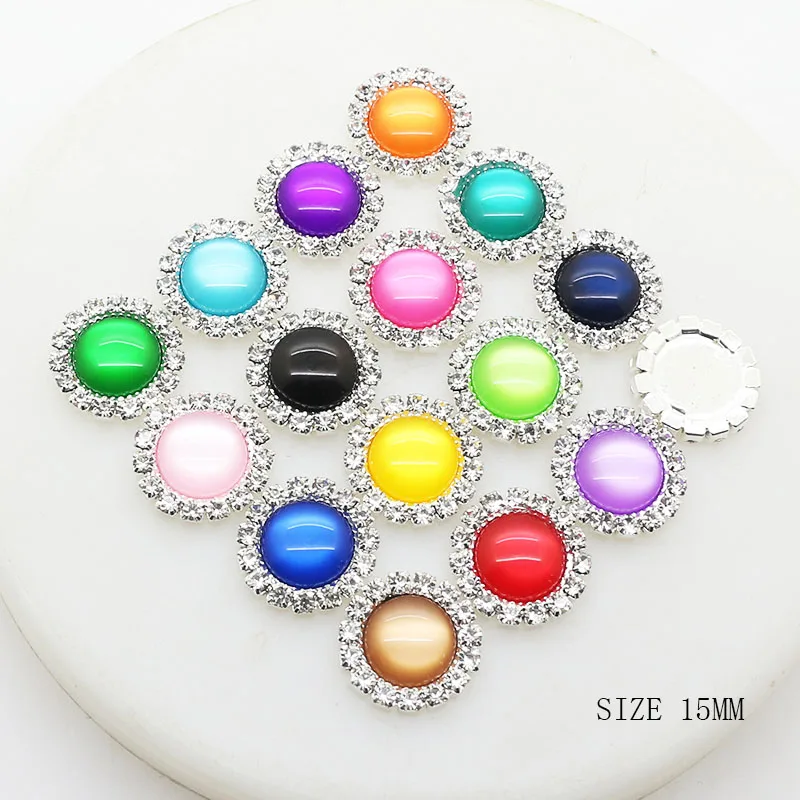 YWXINXI New 10Pcs/Lot 15mm Resin Cat Eye Jewelry Accessories Metal Handwork Diy Decoration Wholesale Supply 16Color