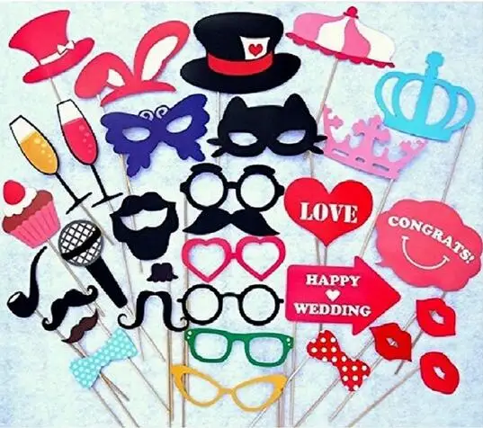 

New Arrive 34PCS/set Wedding Photo Booth Props Party Decorations New catglass Supplies Mask Mustache for Fun Favors photobooth p