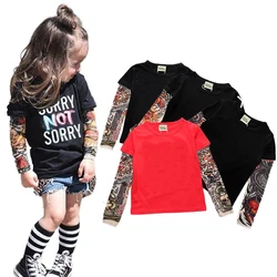 Hip-hop Kids Summer Spring T-shirt Boys Girl Tattoo Print Long Sleeve Tops Tees Children Fashion Cotton Clothes Outwear