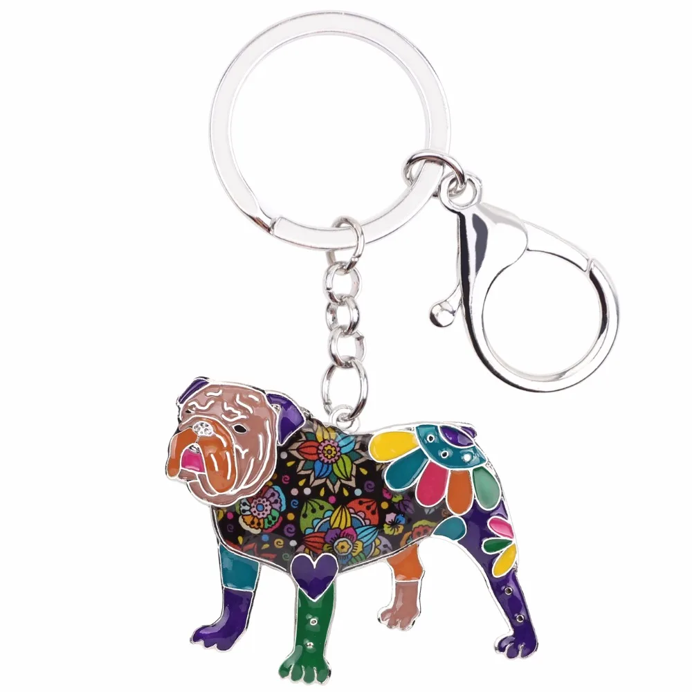 Bonsny Enamel English British Bulldog Bull Terrier Key Chain Keychains Ring Fashion Jewelry For Women Girls Gift Car Bag Pendant