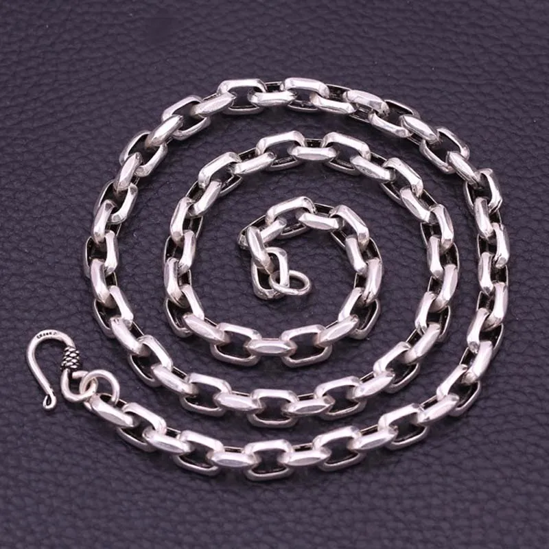 

Hip hop Real S925 Sterling Silver Thai Silver Men Box Chain Link Necklace 925 Pure Silver Male Thick Necklace 8mm Fine Jewelry