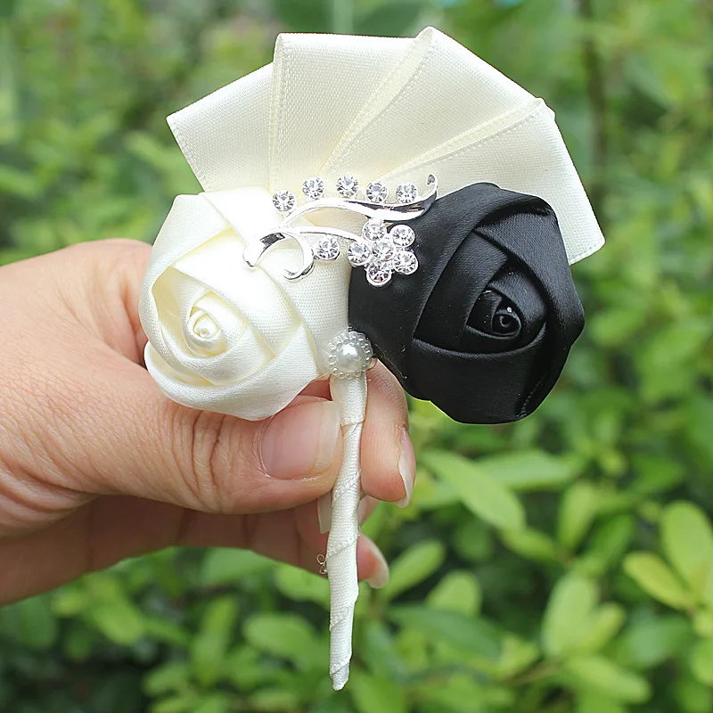 Handmade  Colorful Ivory Black Wedding Corsages Boutonniere Groom Boutonniere wedding Flowers Boutonniere Brooch Flower