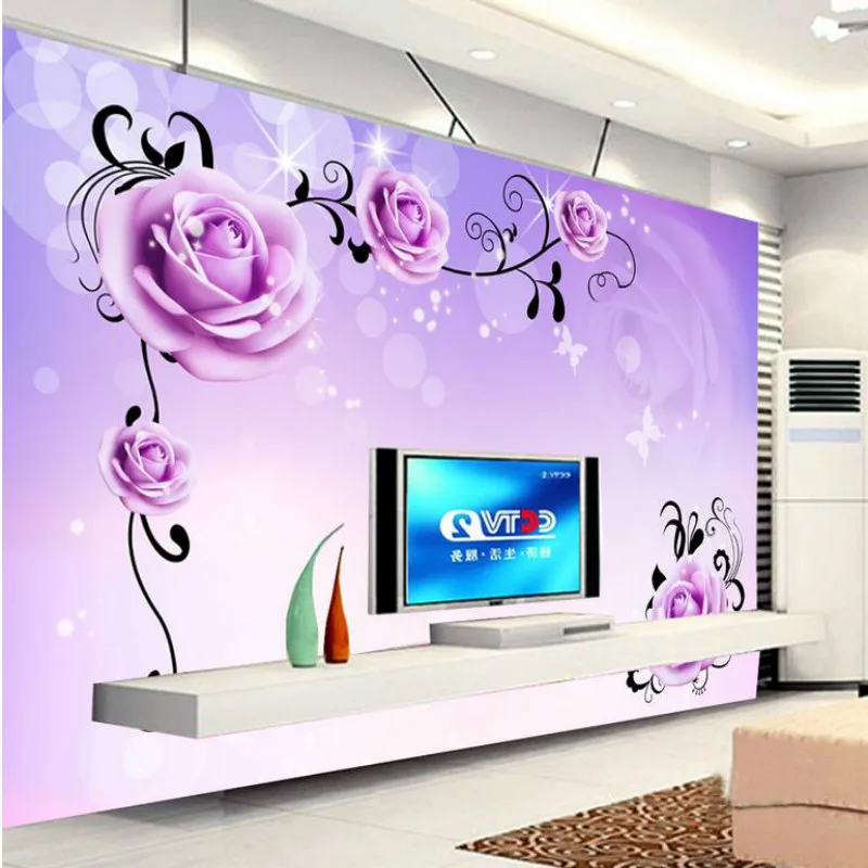 

Custom 3D Wallpaper for Walls Purple Roses 3d Wall Paper TV Background Painting Mural Wallpapers Home Improvement Decorate