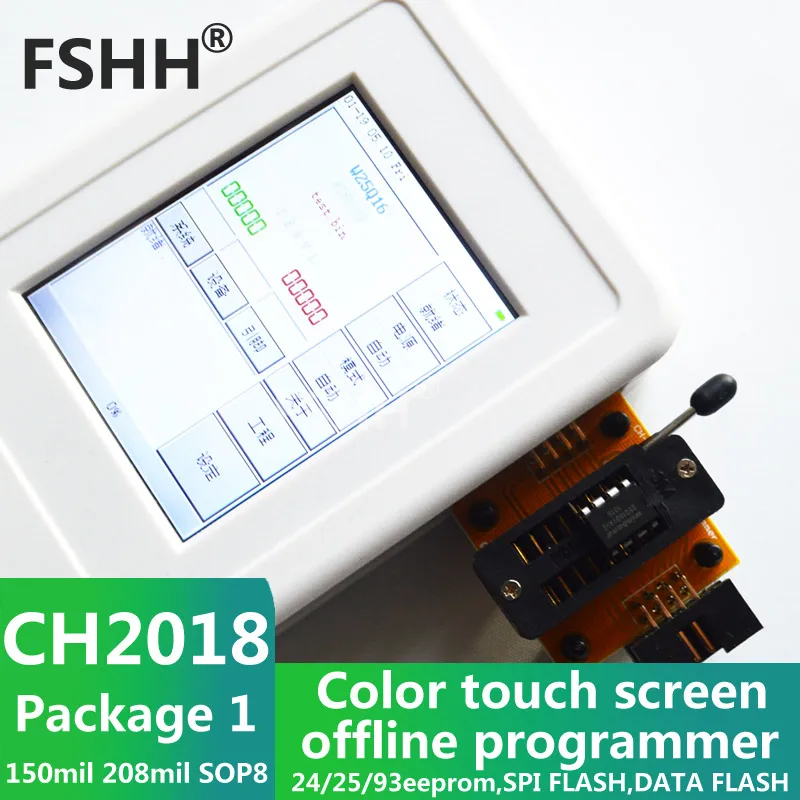 CH2018 اللون شاشة حاليا مبرمج SPI مبرمج 24/25/93EEPROM البيانات SPI فلاش مع 150mil 208mil SOP8 المقبس محول